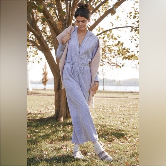 Anthropologie Daily Practice Velour Wide Leg Lounge Jumpsuit in Grey - Picture 1 of 10